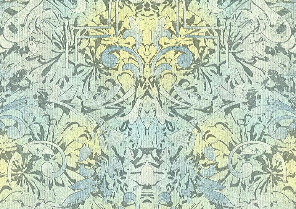 soft metalic turquoise flower burst vliesbehang  dubbel breed 1,06 vlies