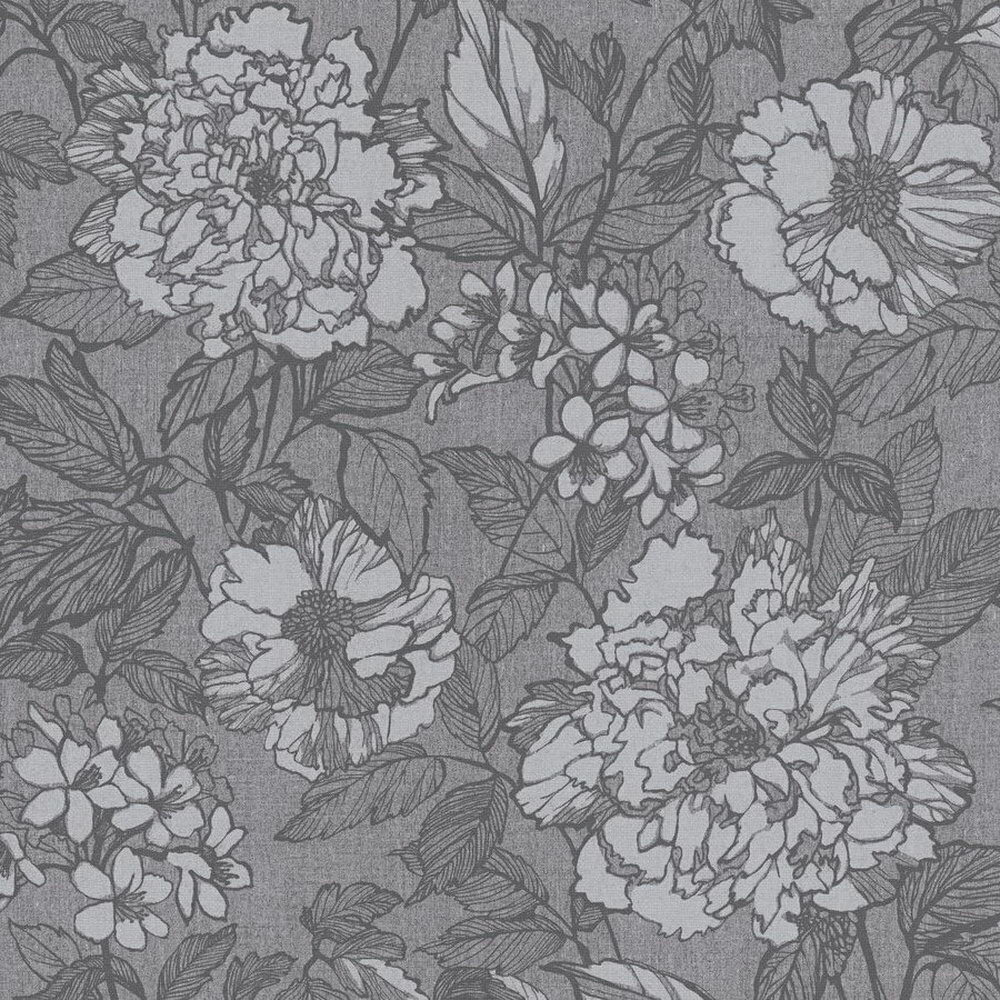 linnenweefsel  grijs bladeren vinyl op vlies