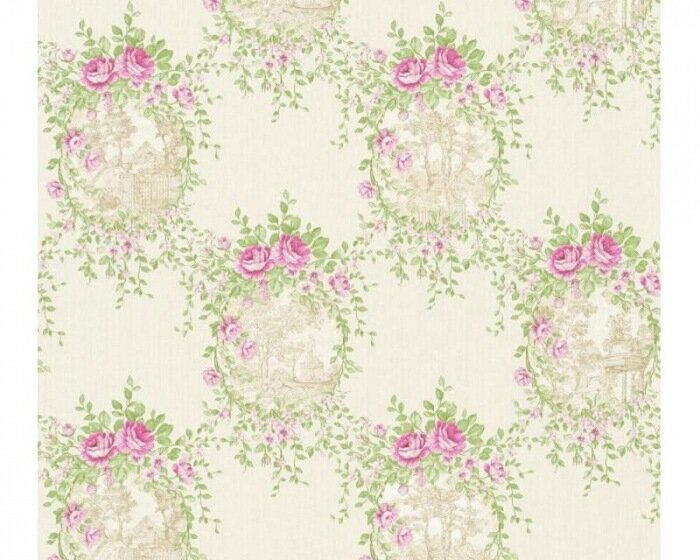 marie antoinette petit trianon  roze chateau  glans vinyl op vlies met zachte glinster