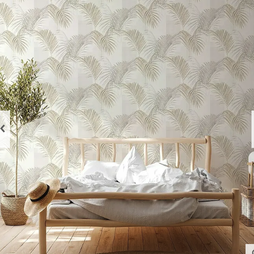 linnenweefsel met bladeren  grijs wit taupe vinyl. op vlies