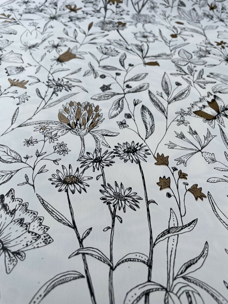 les fleur blanc et noir met goud  vinyl op vlies