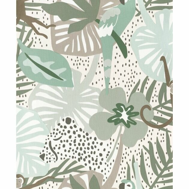  Doodleedoo 220722 - Multicolour bird and monkey jungle   pvc vrij vinyl op vlies