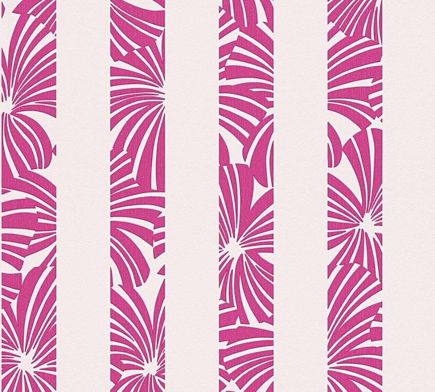 shocking pink floral stripes  vinyl op vlies behang1