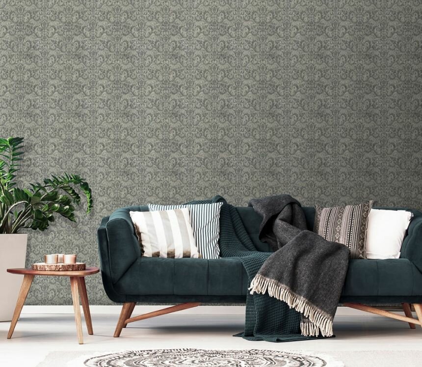 green  damask  vinyl op vlies ecodeco