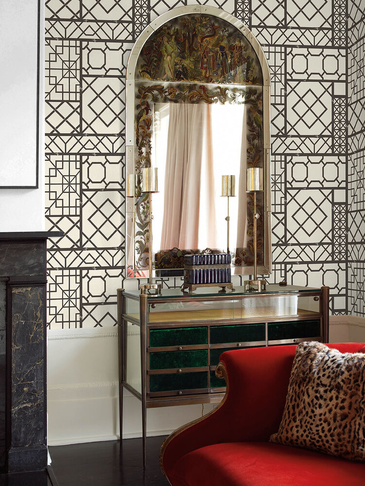 bridgerton grey/silver bamboe conservatory of the Queen  acrylic behang op papier rug