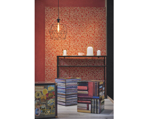 A.S. CR&Eacute;ATION Vliesbehang 38695-4  My Home. My Spa labyrinth  geometrisch goud glitter-effect