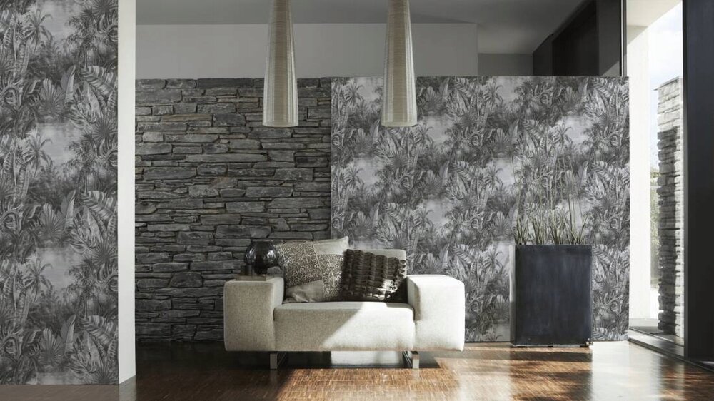 A.S. CR&Eacute;ATION Vliesbehang 38356-4 My Home. My Spa grey forrest