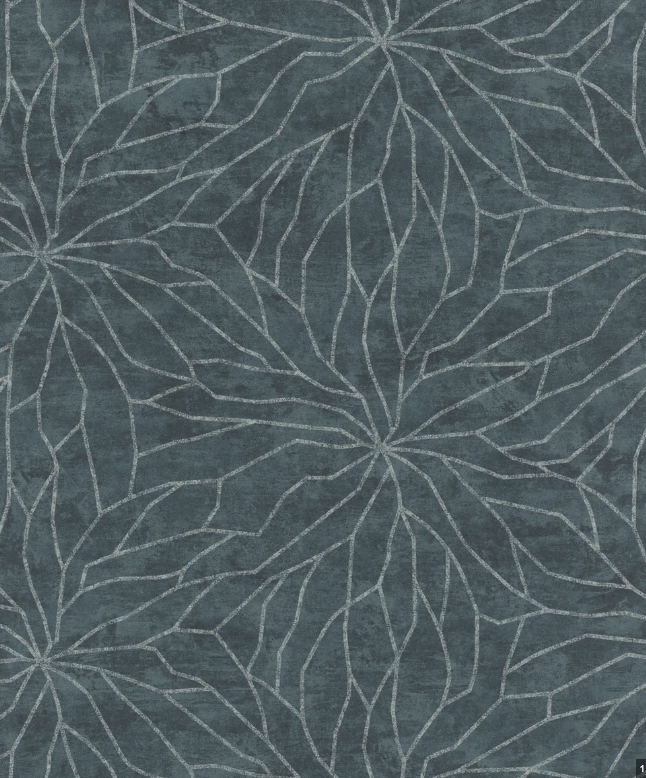 petrol grijs fantasie graphic flower vlies