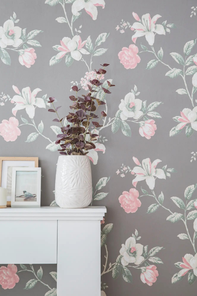  princess margaret rose flowers romance vinyl op vlies grijs