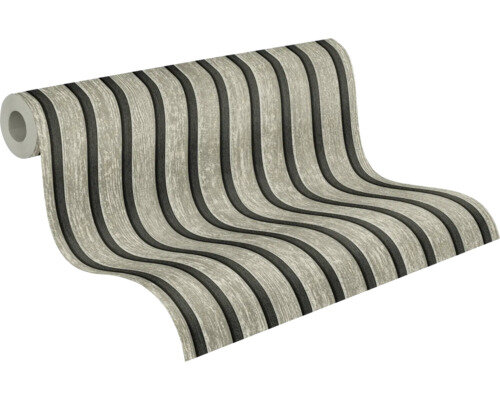 A.S. CR&Eacute;ATION Vliesbehang 79041-4 Attractive 3 houtlook wandpaneel grijs zwart