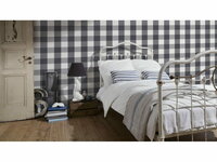 Landelijke maison style  linnenweefsel grey ruiten  vinyl op vlies