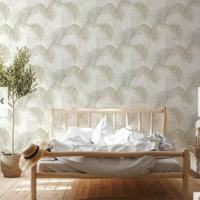 linnenweefsel met bladeren  grijs wit taupe vinyl. op vlies