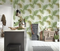 linnenweefsel met bladeren  groen wit vinyl. op vlies11