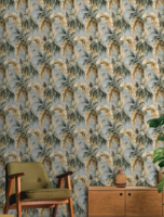 Luxury vlies behang oker grijs groen   hotechique bladeren   pvc vrij  eco deco Essentials