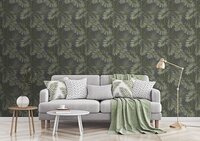 green bleu leaves vinyl op vlies ecodeco