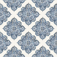 Queen Of Denmark wit blauw spots of gold vintage damast  metallic oriental barok vlies