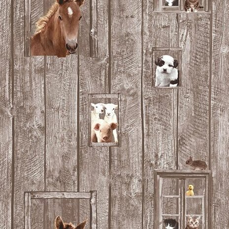 farm animals hout look stevig papier behang
