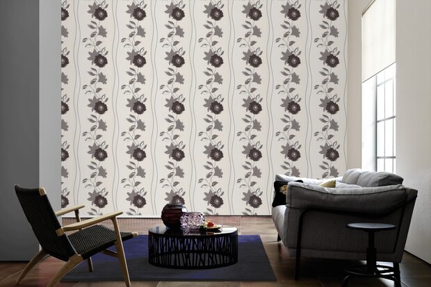 trebdy taupe creme choco flowers vinyl op vlies