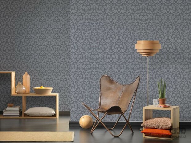 antraciet zwart grijs bloemen slinger vinyl op vlies