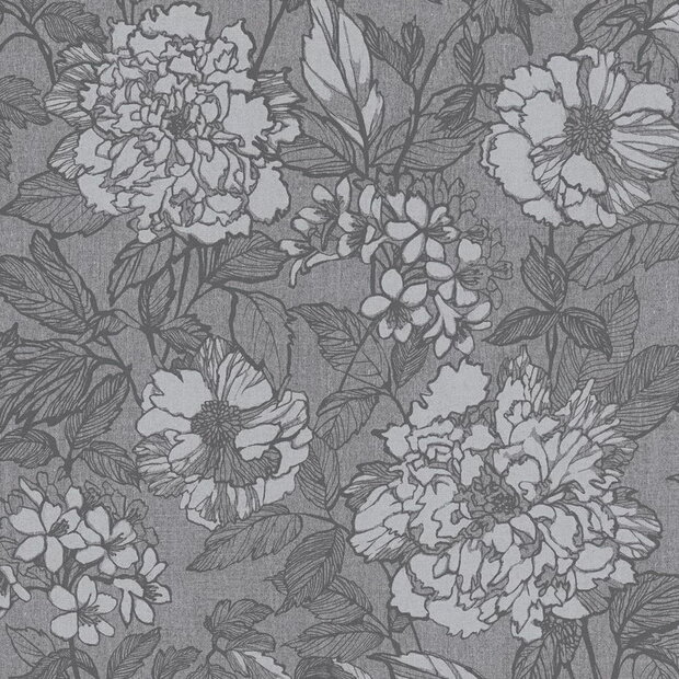 linnenweefsel  grijs bladeren vinyl op vlies