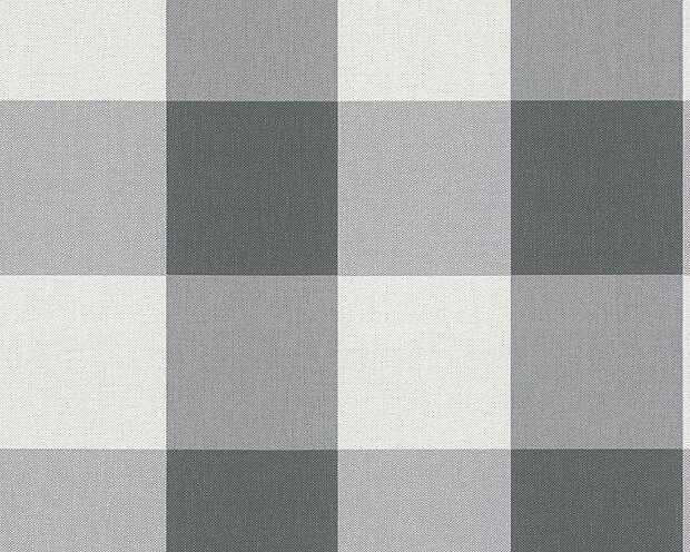 Landelijke maison style  linnenweefsel grey ruiten  vinyl op vlies