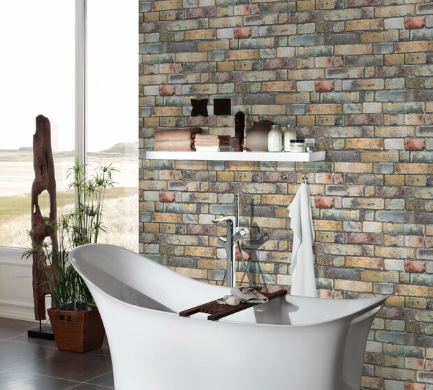 multi colour cottage steen vinyl op vlies