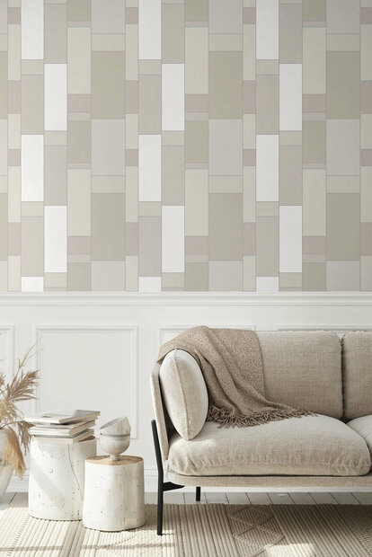 Seabrook Mondrian De Stijl Wallpaper - Soft Sage &amp; Silver vlies  by KT Exclusive 1