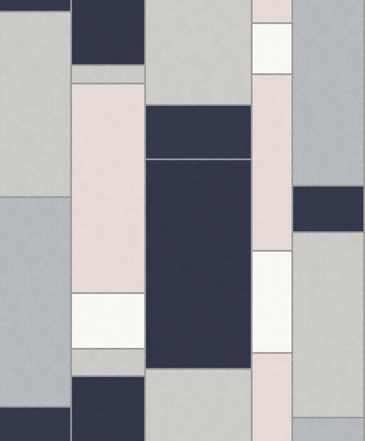 Seabrook Mondrian De Stijl Wallpaper - Indigo &amp; Silver vlies  by KT Exclusive 1