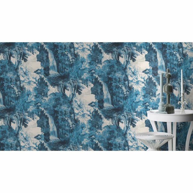 The Empress garden waterfall  bleu vinyl op vlies oogt als zijde