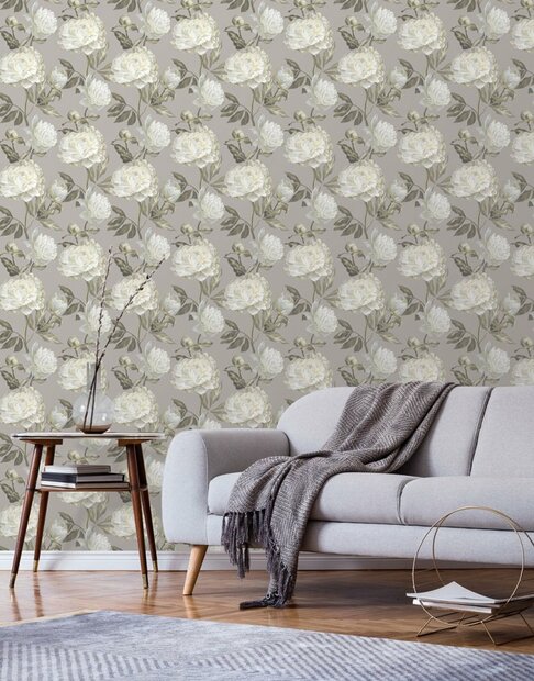 royal grey blooming rose  vinyl op vlies 