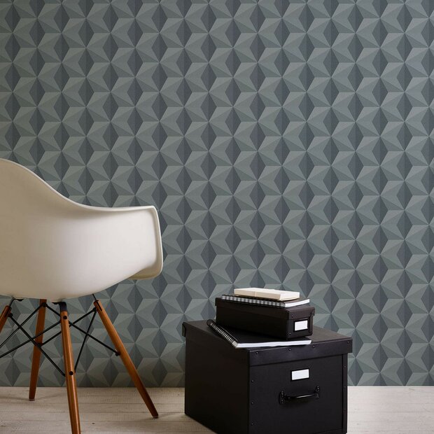 retro grijsgrafisch  met glitter  vinyl op vlies