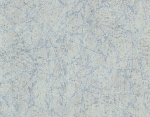 linnenweefsel beige grijs met  lichtblauw oeverriet vinyl op vlies