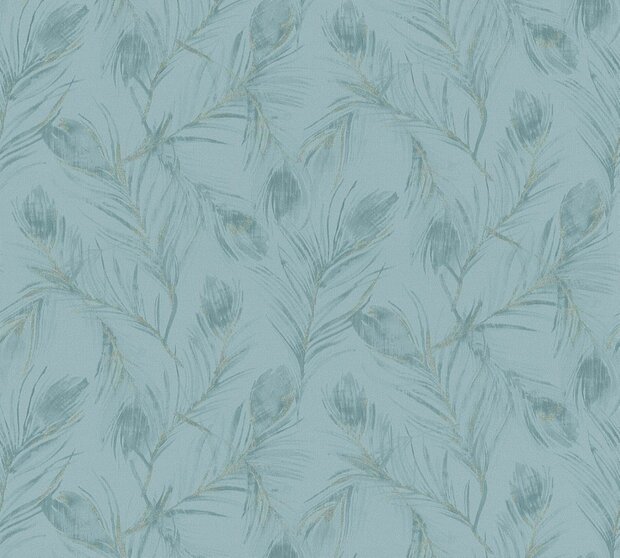 pauwenveertjes blauw turcqiose met goud glitter vlies