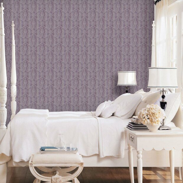 lilac vintage damast  metallic oriental barok vlies