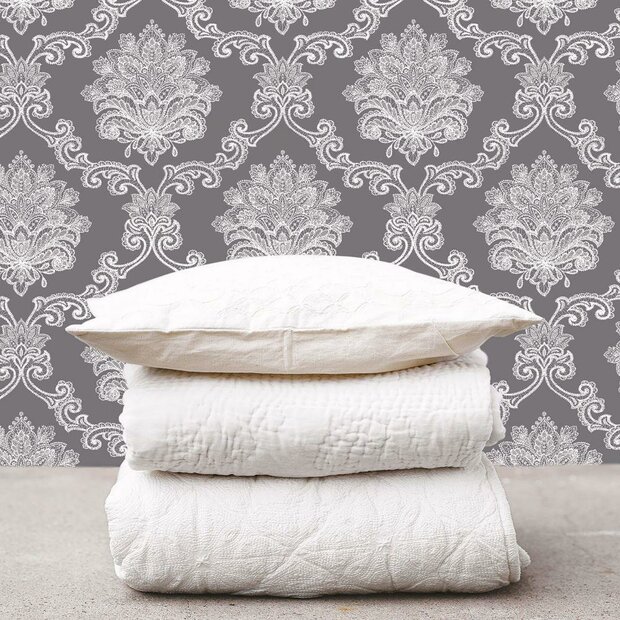  antraciet vintage damast  oriental barok vlies