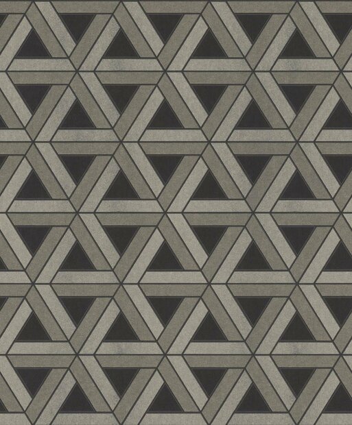luxe rasch textil oogt als zijde grafisch art deco  vlies zwart   met soft goud diamond dust finish