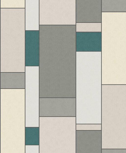Seabrook Mondrian De Stijl Wallpaper -Teal &amp; Gray vlies  by KT Exclusive 1