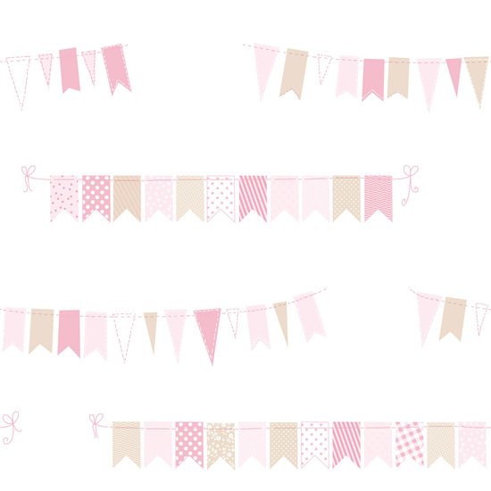 wit  roze taupe guirlandes met vlaggetjes de princesse royale  met glanseffect vlies {2 e foto andere 