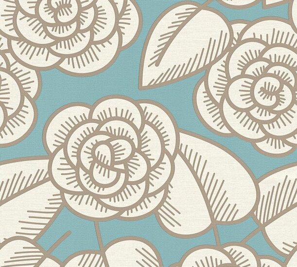 retro scandinavian flower happy   vinyl op vlies behang