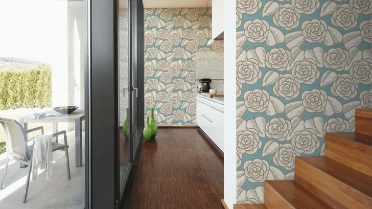 retro scandinavian flower happy   vinyl op vlies behang