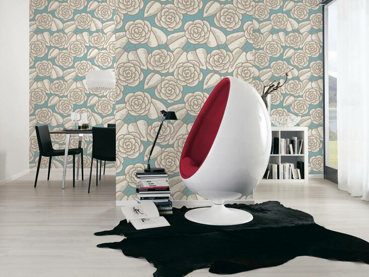 retro scandinavian flower happy   vinyl op vlies behang