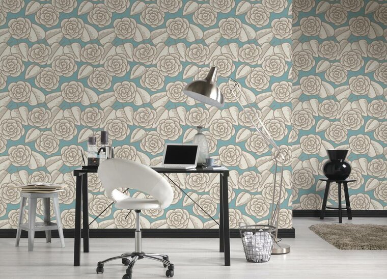 retro scandinavian flower happy   vinyl op vlies behang