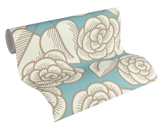 retro scandinavian flower happy   vinyl op vlies behang