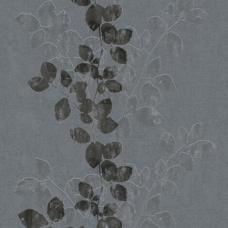 antraciet zwart grijs bloemen slinger vinyl op vlies