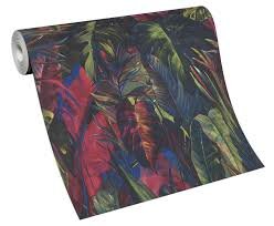 multicolour jungle leaves  vinyl op vlies