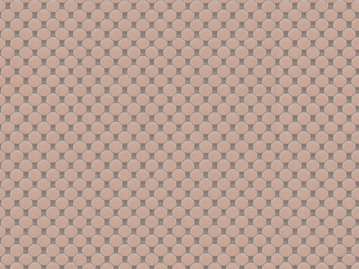 art deco geometrisch  taupe pink relief dots oogst als velours vinyl op vlies