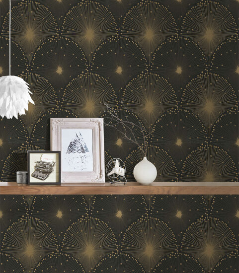zwart goud  Art deco hotel chic  vinyl op vlies