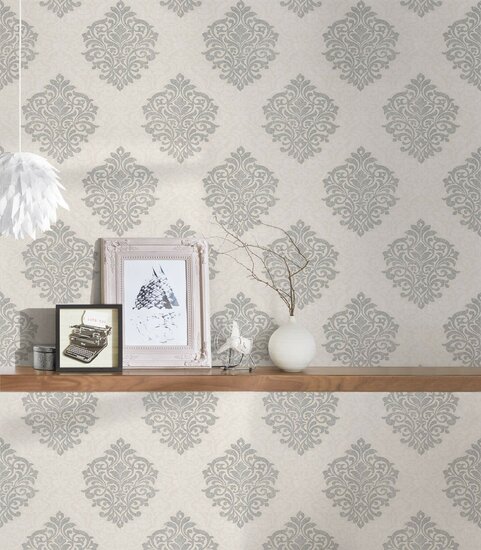 Vlies behang  barok  off white wit zilver vlies