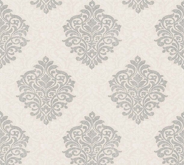 Vlies behang  barok  off white wit zilver vlies